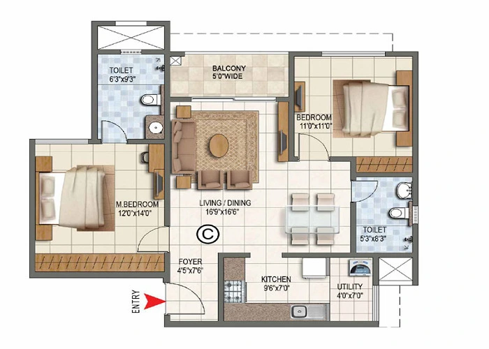 Nambiar Millenia 3 BHK Floor Plan